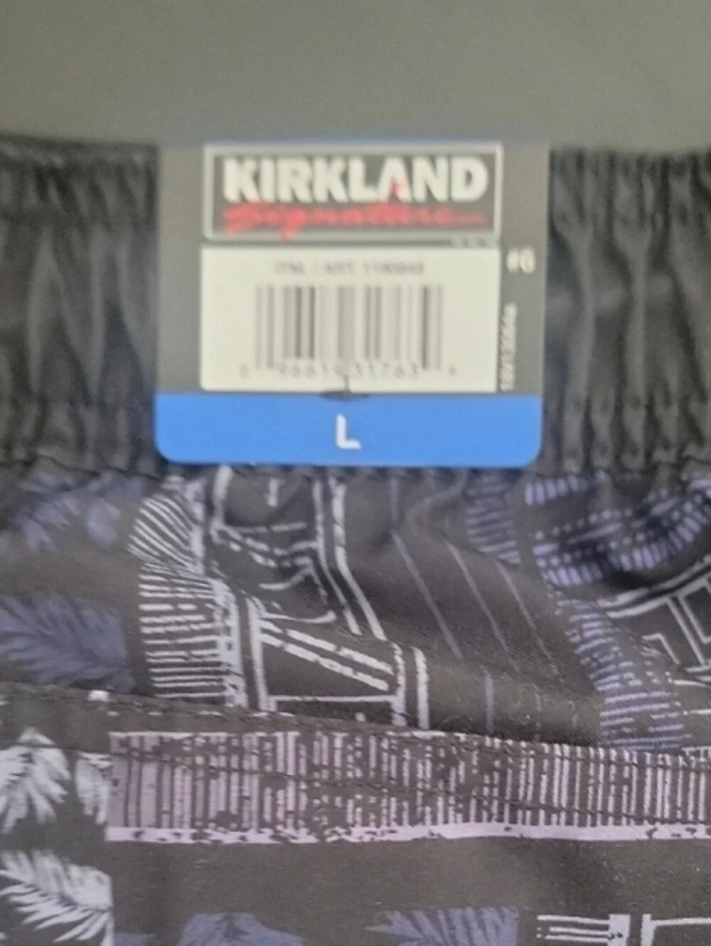 Men's Casual Elastic Waist Patterned Swim Shorts - Black/Grey